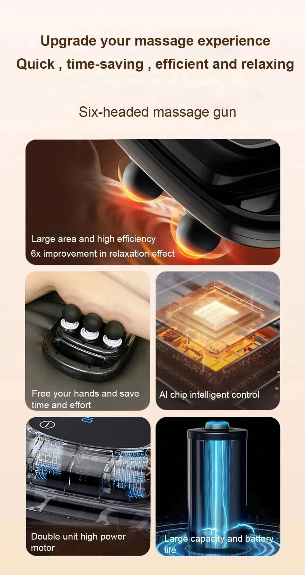 6-Head Deep Tissue Massage Gun – Handheld Muscle Massager for Back, Neck & Full Body Relief