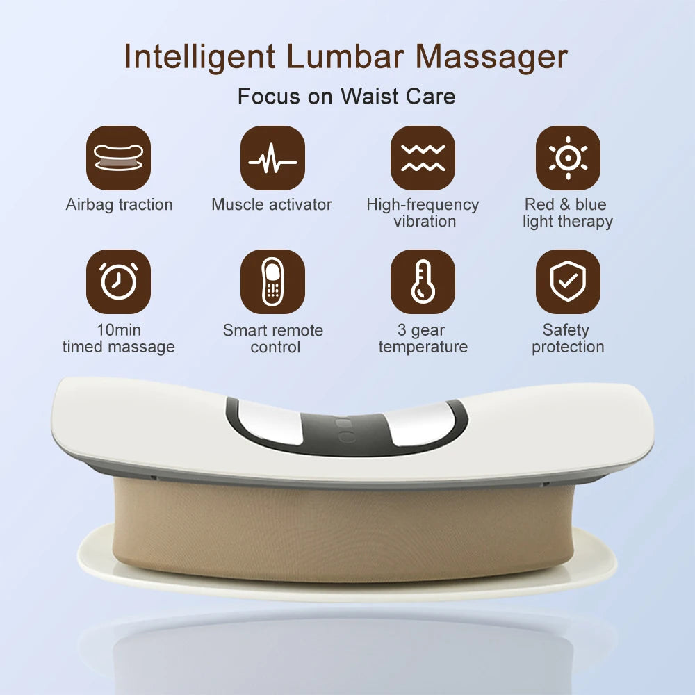 Lumbar Traction Massager – Electric Waist Massage Cushion with Heating, Vibration & Ergonomic Lumbar Support