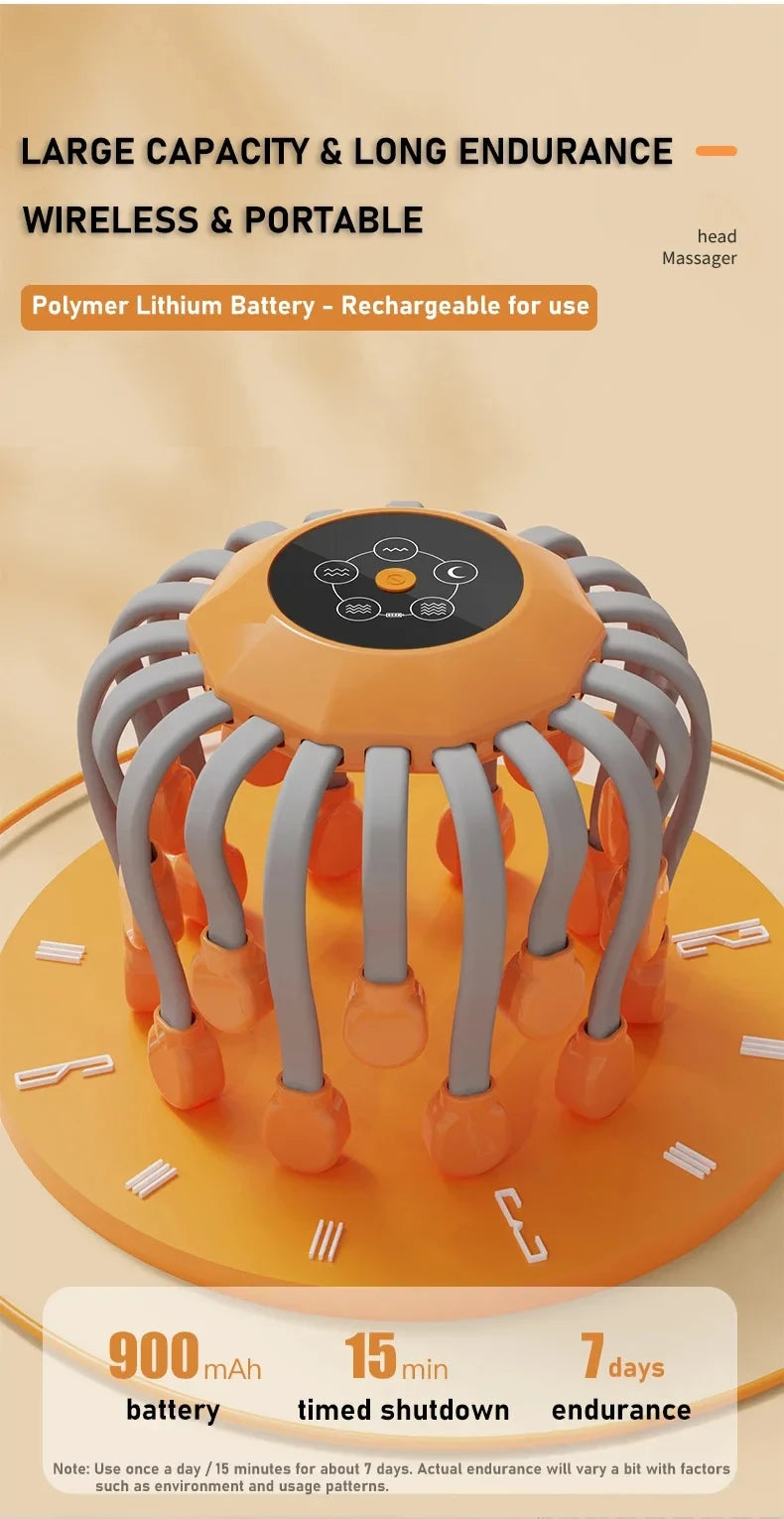20‑Head Scalp Massager with Red Light Therapy — Octopus Scratcher for Relaxation, Stress & Migraine Relief