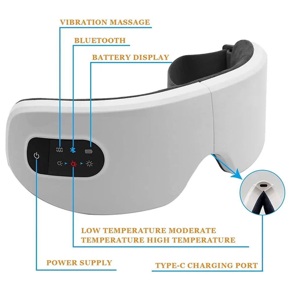 Smart Electric Eye Massager – Foldable Bluetooth Hot‑Compress & Air‑Pressure Eye Mask (USB Rechargeable)
