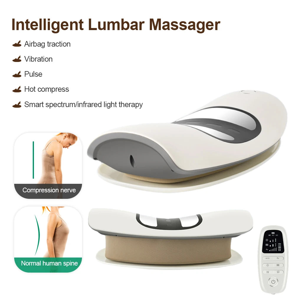 Lumbar Traction Massager – Electric Waist Massage Cushion with Heating, Vibration & Ergonomic Lumbar Support