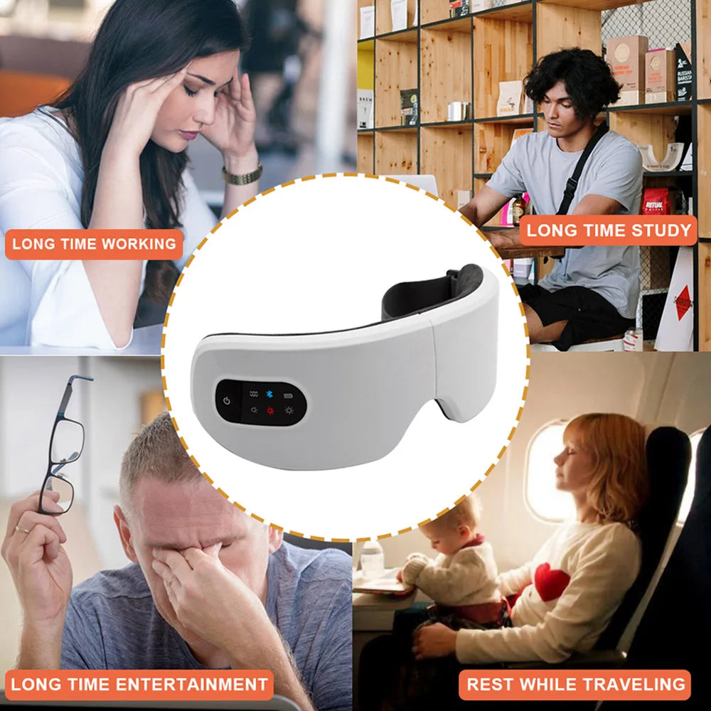Smart Electric Eye Massager – Foldable Bluetooth Hot‑Compress & Air‑Pressure Eye Mask (USB Rechargeable)
