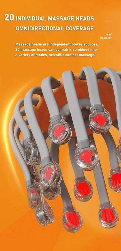 20‑Head Scalp Massager with Red Light Therapy — Octopus Scratcher for Relaxation, Stress & Migraine Relief