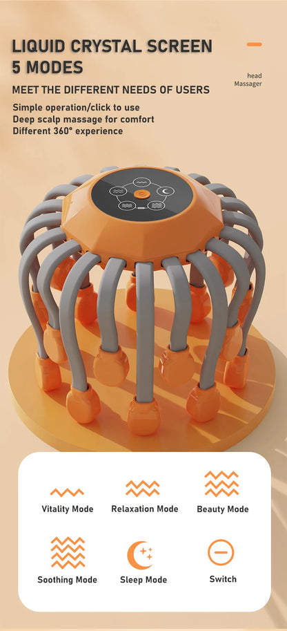 20‑Head Scalp Massager with Red Light Therapy — Octopus Scratcher for Relaxation, Stress & Migraine Relief