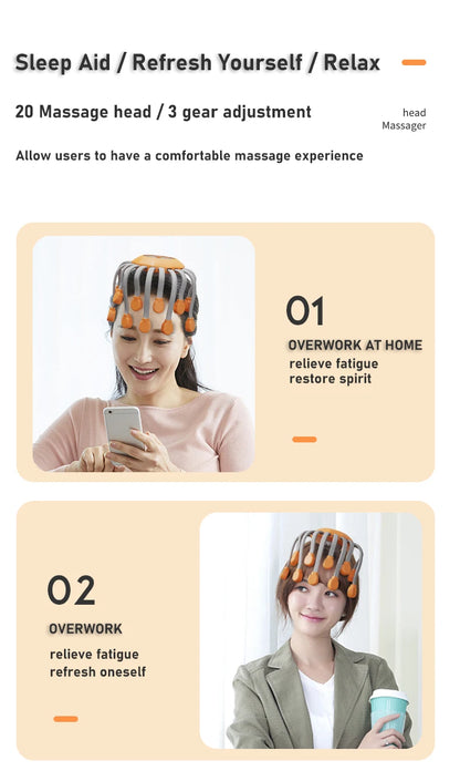 20‑Head Scalp Massager with Red Light Therapy — Octopus Scratcher for Relaxation, Stress & Migraine Relief