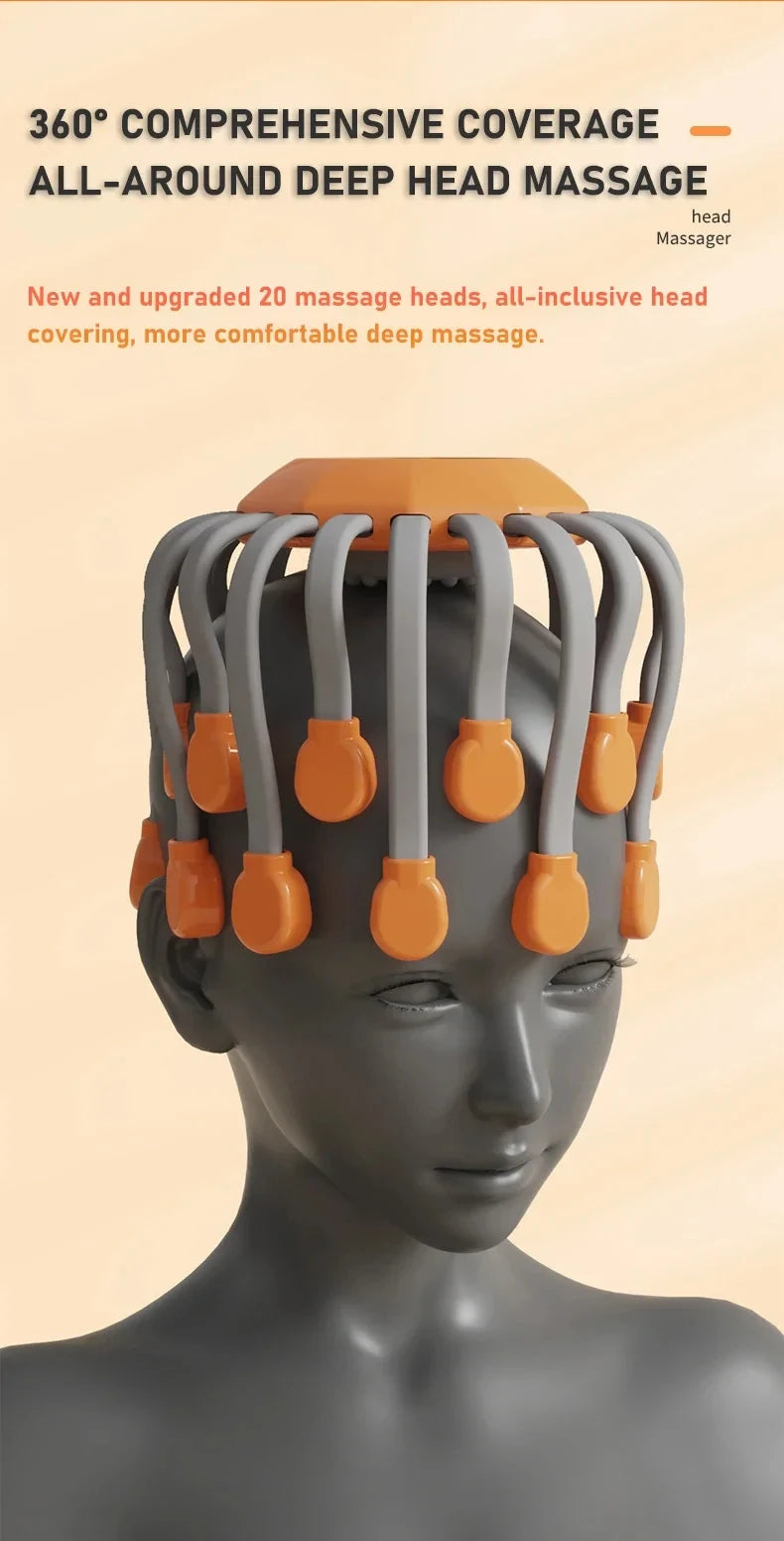20‑Head Scalp Massager with Red Light Therapy — Octopus Scratcher for Relaxation, Stress & Migraine Relief